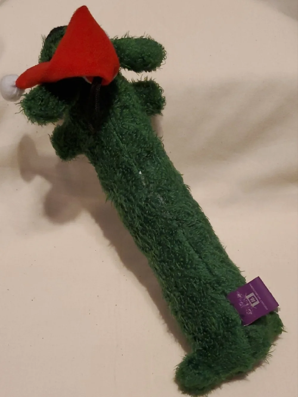 Green Loofa Dog Toy with Santa Hat